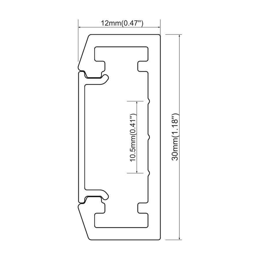 Sezione quotata — Anello 12 × 30 mm di sezione — calibri Ø600 / 900 / 1200 mm