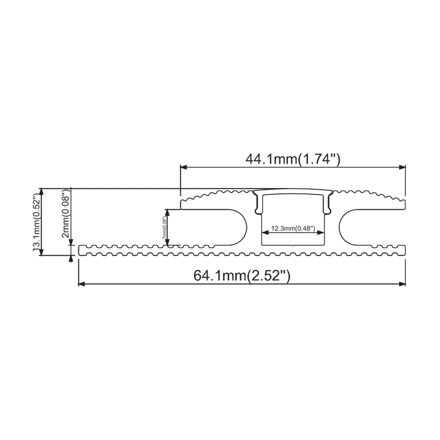 Sezione quotata — A filo moquette 64,1 × 13,1 mm — canale interno 10,3 mm